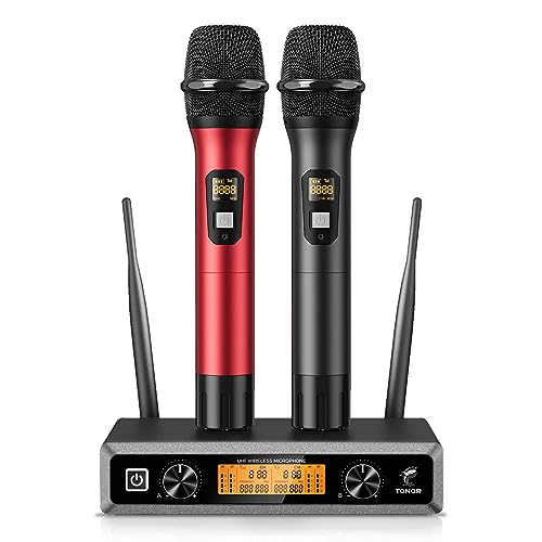 TONOR Wireless Microphone System, Professional Metal Cordless Karaoke Microphones, Handheld Dynamic Mic Set with Receiver for Party, Meeting, KTV, Church, DJ, Wedding, Singing, 200ft, TW820 Black
