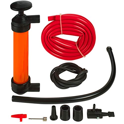 Katzco Liquid Transfer, Siphon Hand Pump - 2 Hoses, 50 x .5 Inches - for Gas, Oil, Air, Chemical Insecticides, and Other Fluids (Plastic, PVC)