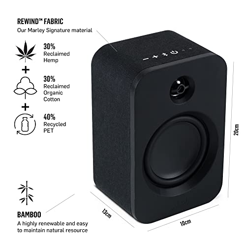 House of Marley Get Together Duo Bluetooth Bookshelf Speakers - Sustainably Crafted, Wireless Turntable Speakers, Mains Powered or 25 Hours Battery Life, AUX in - Amazon Exclusive Black Edition