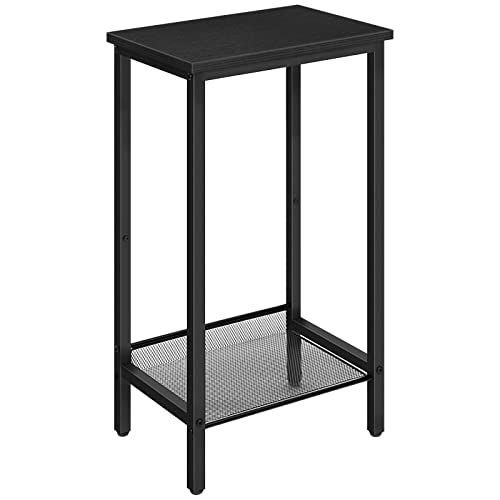 HOOBRO Side Table, Industrial Tall End Table with Adjustable Mesh Shelf, Small Entryway Table, Telephone Table, Laptop Table for Office, Hallway, Living Room, Black BB03DH01