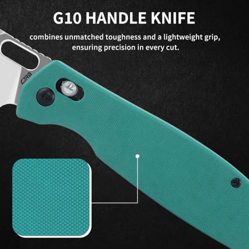 CJRB Prado Pocket Knife 3.76" AR-RPM9 Sand Polish Steel Blade G10 Handle Crossbar Lock Folding Pocket Knife for Men Outdoor Survival Camping and EDC, J1936 Aqua Green