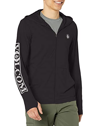 Volcom Men's Standard Rally Hooded Long Sleeve 50+ UPF Loose Fit Rashguard, Black 1, X-Small