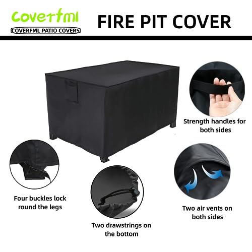 Coverfml Fire Pit Cover, Outdoor Fireplace Cover,Waterproof 600D Outdoor Rectangular Fire Fit Table Cover Deck Box Protector 40*28*22