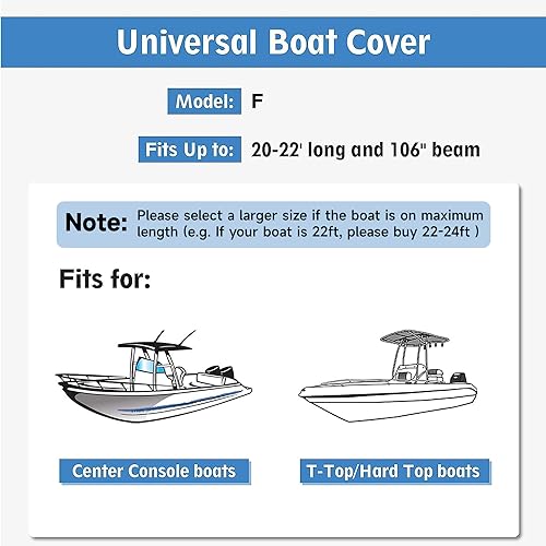 Pontoon Boat Cover, Fits 17-20 ft Pontoon and Flat Bottom Boats, Beamwidth Up to 102 Inch, Waterproof Marine Grade Polyester, Adjustable Straps and Storage Bag Included