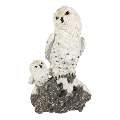 ICE ARMOR 2-PC Gift Set 9.5" H Snow Owl with Baby Figurine Statue Ornament Home Room Office Decor Ideas for Housewarming, Holidays and Birthdays