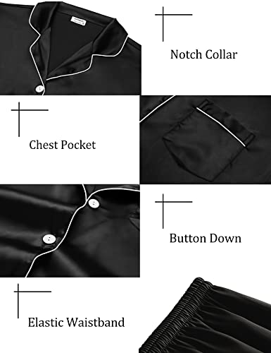 SWOMOG Women 4Pcs Silk Pajamas Set Button Down Sleepwear Loungewear Pj Sets for Ladies Nightwear White Large