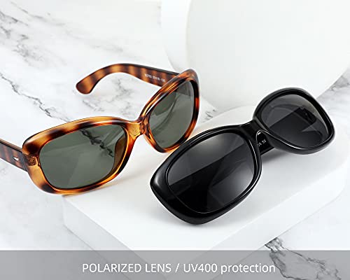 FEISEDY Vintage Square Polarized Sunglasses for Women Men Havana Thick Black Frame B2703