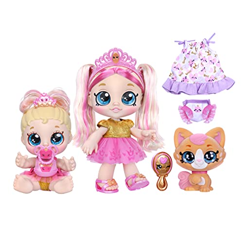 Kindi Kids Scented Sisters Pawsome Royal Family - Pre-School 10" Play Doll: Tiara Sparkles, 6.5" Baby Kindi: Teenie Tiara, and Kindi Pet: Prince Purrfection - Amazon Exclusive