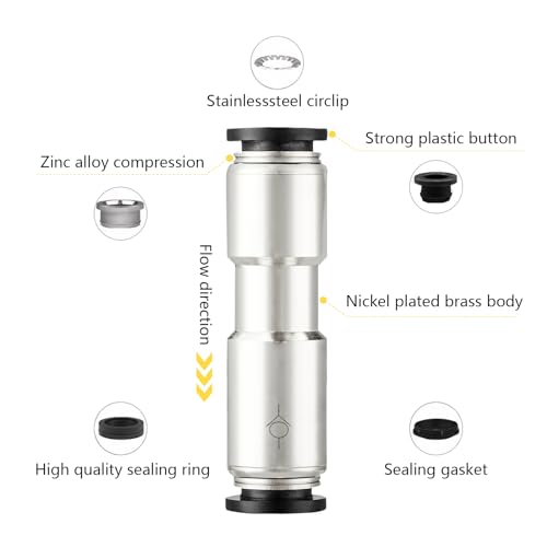 Yoebor 1/4" OD Check Valve Push to Connect One Way Inline Air Pneumatic Valves, Nickel Plated Brass & Plastic (Pack of 2)