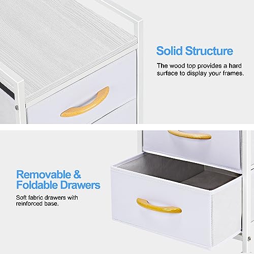 DOMYDEVM 4 Tier Drawer Closet Organizer Tower Clothing Storage Drawers Small Black Nightstand Fabric Organizer Unit with Wooden Top for Bedroom, Living Room, Nursery Room