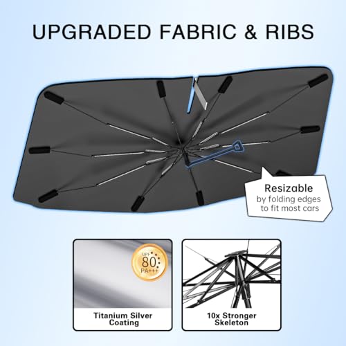 2024 Car Windshield Sun Shade, Iridescent Umbrella Car Shade Front Windshield with 360° Rotating Shaft - No Scratching, Foldable Sun Blocker for Car Windshield Fit for Sedan SUV Wagon Pickup