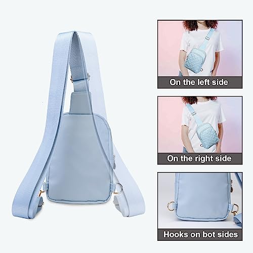 Bunnychill Small Crossbody Sling Bags for Women Men, 3 Zipper Pocket Cell Phone Purse Fanny Packs for Women Men,Daypack Sport Chest Satchel (Baby Blue)
