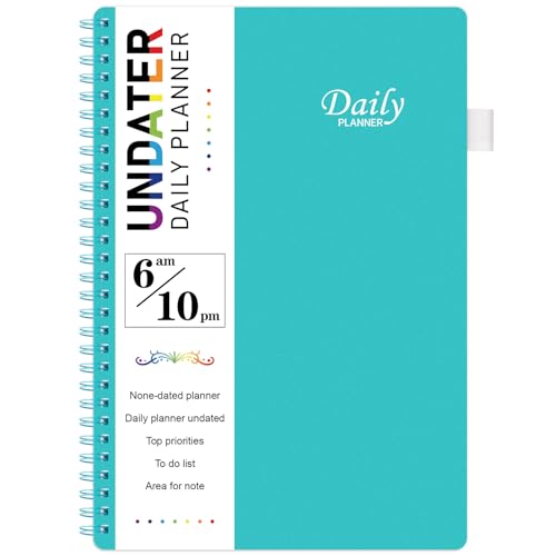 Daily Planner Undated - to Do List Notebook with Hourly Schedule, Hourly Planner, 7’’ x 10’’ Spiral Appointment Planner to Stay Organized, Flexible Hardcover, Inner Pocket