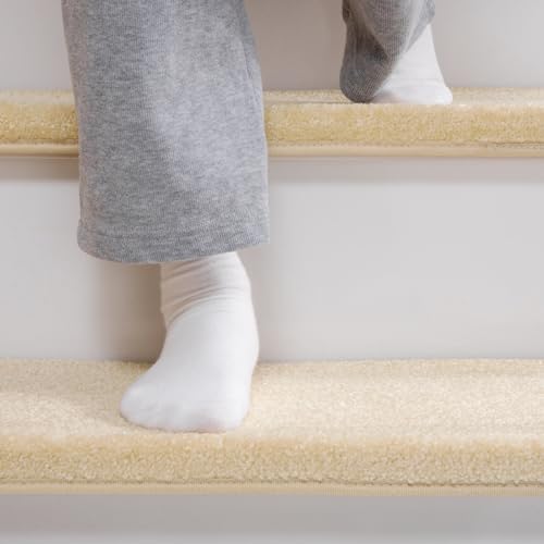 Spurtar Rounded Bullnose Carpet Stair Treads for Wooden Steps Indoor, Set of 14, 30" x 9.25" x 1.57" Carpet Runner for Carpeted Stairs Non Slip Staircase Step Treads Stair Mats Carpet Treads, Beige