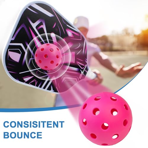 MYKUJA Pickleball Balls, 4 Packs Pink Outdoor Pickleballs, 40 Holes Pickleballs Outdoor Balls, Pickle Ball Outside, Pickleballs for Men Women