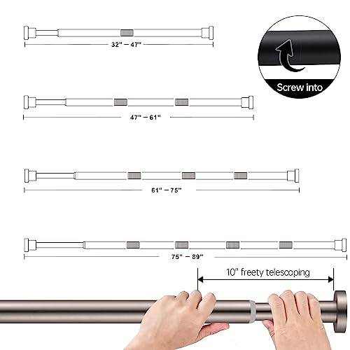 BRIOFOX Shower Curtain Rod Adjustable 32-47 Inch, Spring Tension Shower Rod No Drilling Non Slip, Nickel