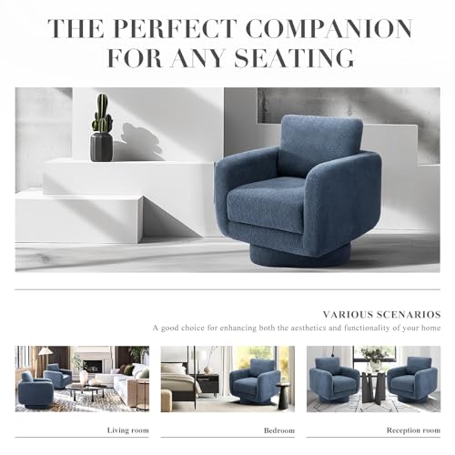 COLAMY Swivel Accent Chairs,Living Room Chair Upholstered Barrel Wide Modern Sofa Armchair Comfy Corner Bedroom Round Chair,Bue