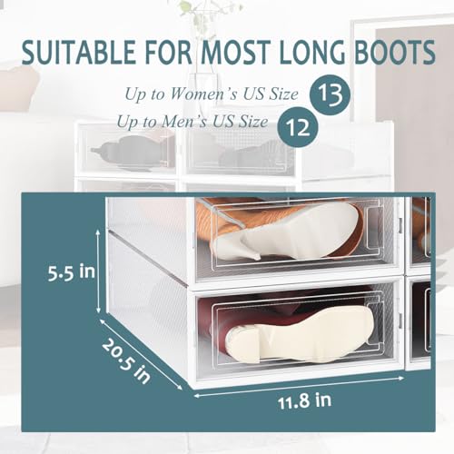 WAYTRIM Stackable Boots Storage Box, 8 Pack Stackable Boots Organizer and Storage Boots Box, Under Bed Boot Storage, 20.5" x 11.8" x 5.5" - Clear White