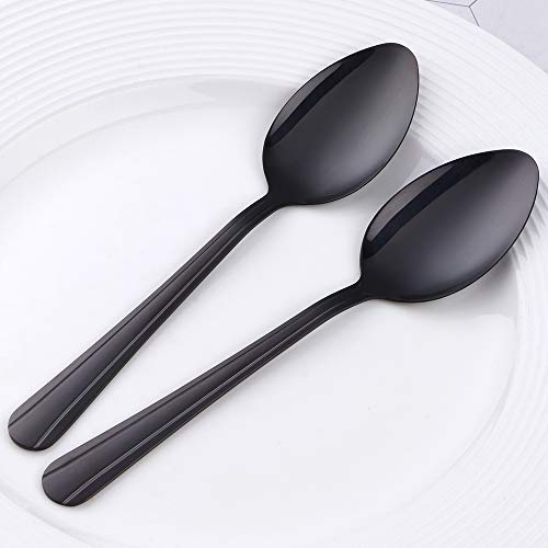 Black Flatware Stainless Steel Silverware Spoons Forks Knife Kitchen Eating Utensils Mirror Polish Dishwasher Safe (Black, Service for 8)