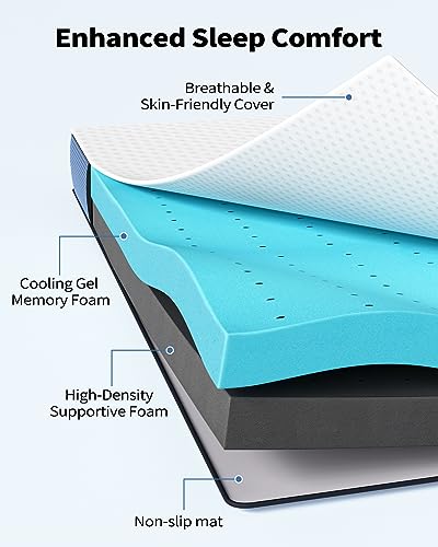 PERLECARE 3 Inch Firm Mattress Topper Twin Size, Cooling Gel-Infused Memory Foam Bed Topper for Pain Relief, High-Density Mattress Pad with Removable Soft Cover, CertiPUR-US Certified