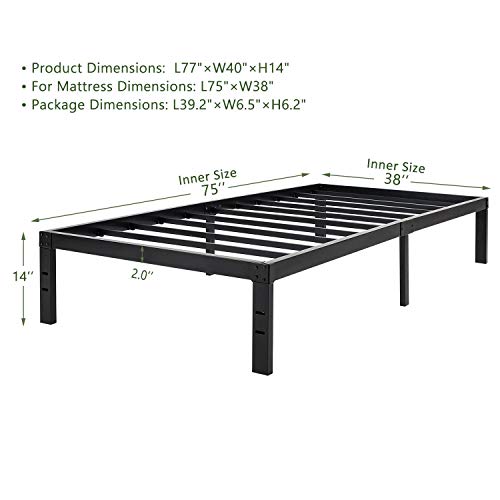 45MinST 14 Inch Platform Bed Frame/Easy Assembly Mattress Foundation / 3000lbs Heavy Duty Steel Slat/Noise Free/No Box Spring Needed, Twin