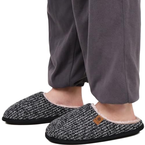 ONCAI Mens Fadeblue Knit Stripes Cozy Memory Foam Scuff Slippers Slip On Warm House Shoes Indoor/Outdoor With Best Arch Surpport Size 8