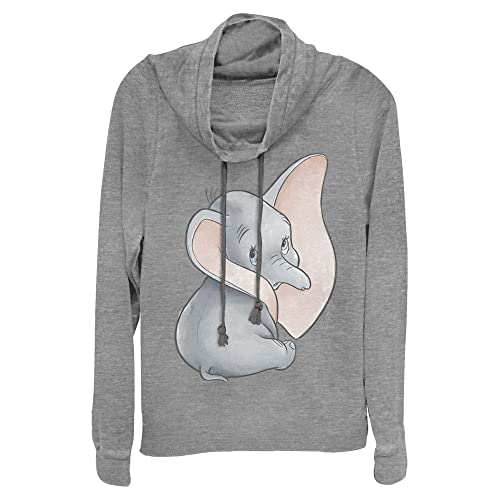 Disney Just Dumbo Women's Cowl Neck Long Sleeve Knit Top, Gray Heather, X-Small