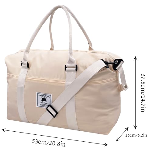 Travel Weekender Overnight Bags for Women With Wet Pocket Sport Gym Tote Duffle Bag Carry on Waterproof (Beige)