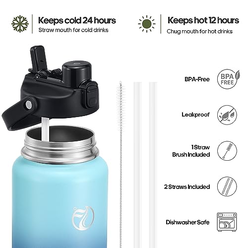 Half Gallon Insulated Water Bottle with 2-in-1 Lid (Chug Lid/Straw Lid), 64oz Double Walled Vacuum Stainless Steel Water Bottles, Water Jug with Straw, Wide Mouth Insulated Thermos