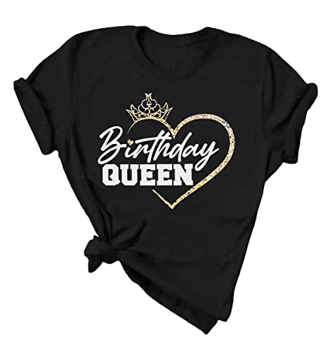 Birthday Shirts for Women Birthday Queen Shirt Funny Letter Printed Shirt Birthday Party Tee Top