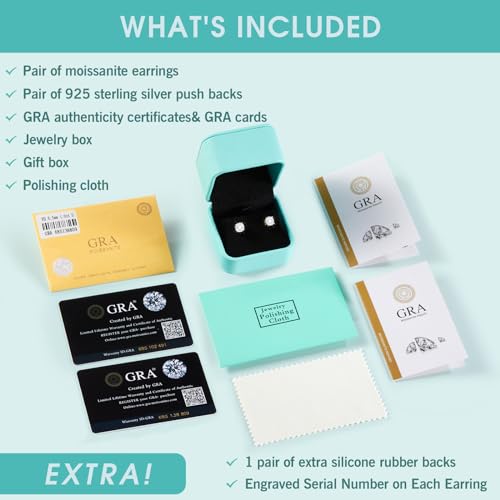 Moissanite Lab Created Diamond Earrings 1.0ctw-3.0ctw Solitaire Studs, D Color VVS1, Hypoallergenic 925 Sterling Silver, 14K Gold Plated, Friction Back - Gift for Women & Men, 4mm, 4P