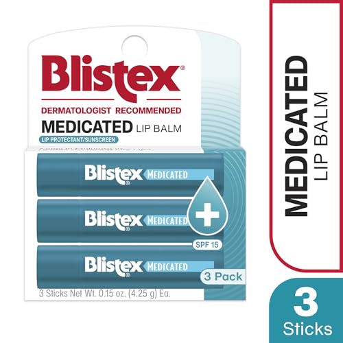 Blistex Medicated Lip Balm, 0.15 Ounce, 3 Count (Pack of 1) Prevent Dryness & Chapping, SPF 15 Sun Protection, Seals in Moisture, Hydrating Lip Balm, Easy Glide Formula for Full Coverage