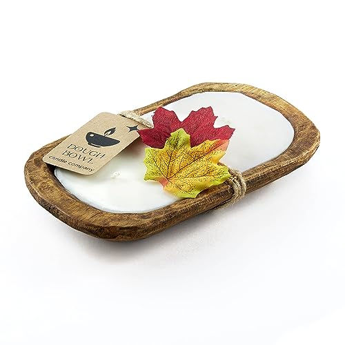 Dough Bowl Candle Co. Honeysuckle Jasmine Soy Candle - 6 Wick Rustic Farmhouse Coffee Table Decor, Odor Eliminator in Wooden Bowls, 32 Oz Wooden Dough Bowl Candle, All-Natural Gifts for Women or Men
