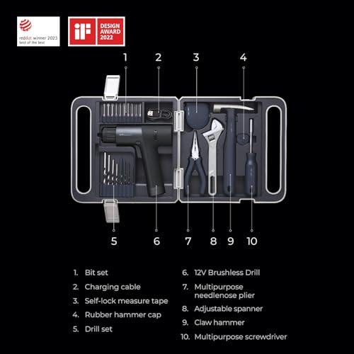 HOTO Cordless Brushless Drill Tool Set, Variable Speed, Hidden Buckle, Unique LED Screen, Intelligent Digital Display, Safe, Exquisite & Practical, High-end Drill Kit for Home/Daily Use