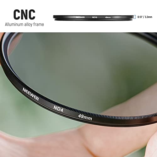 Neewer 49mm ND Lens Filter Kit: ND2 ND4 ND8 ND16, Lens Cleaning Pen, Filter Pouch Neutral Density Filter and Accessory Kit Compatible with Canon Nikon Sony Panasonic DSLR Cameras with 49mm Lens