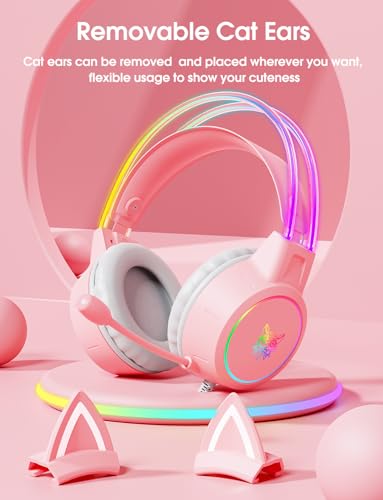 ONITOON Lightweight Gaming Headsets, Gradient RGB Light, Wired Over- Ear Headphones for PC/PS4/PS5/XBOX/Switch, Virtual Surround Sound & Noise Cancelling Mic, Auto-Adjust Headband