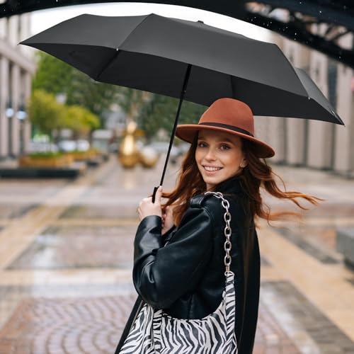 G4Free Travel Umbrella Ultralight UPF 50+ UV Protection Compact Umbrella Super Slim Small Mini Automatic Sun Umbrellas (Black)