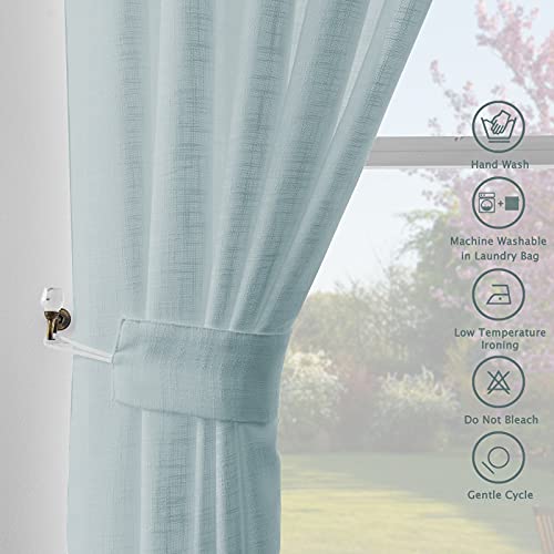 Melodieux Aqua Linen Textured Semi Sheer Curtains 63 Inch Length for Bedroom Living Room Natural Flax Linen Rod Pocket Voile Drapes, 52 by 63 Inch (2 Panels)