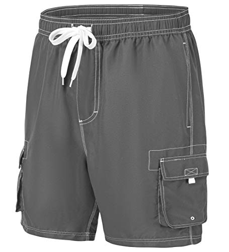 Gopune Men's Board Shorts Quick Dry Sportwear with Mesh Lining (Deep Grey,M)