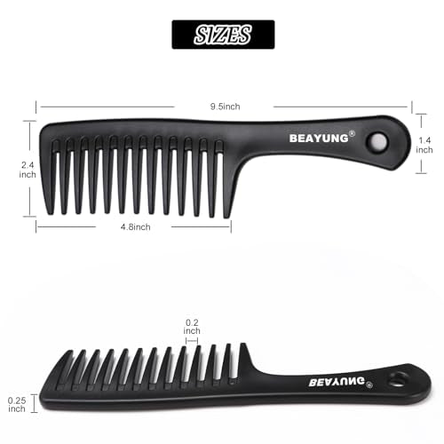BEAYUNG 2 PCS Large Wide Tooth Comb, Shower Combs for Women, Curly Hair Brush, Detangling Comb, Hair Styling Comb, Hairdressing Tool (1Purple,1Blue)