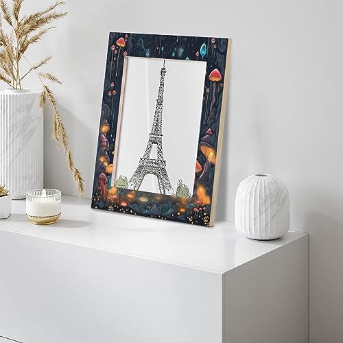 Bardic 4x6Picture Frames, Psychedelic Mushrooms Wooden Photo Frame Fits 3x5 with Mat or 4x6 Without Mat Photo Frames for Wall Mounting or Tabletop Display for Home Gallery Decor