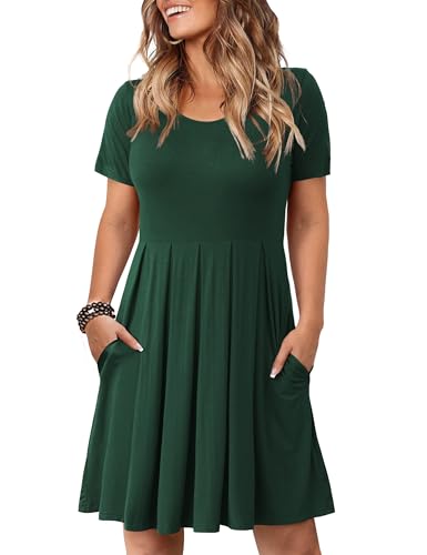 Tralilbee Women Plus Size Dresses Casual Loose Soft Crewneck Stretchy Swing T-Shirt Dress, Color376, XL