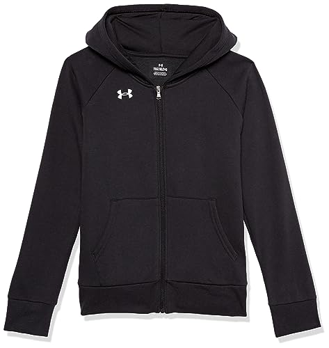 Under Armour girls Rival Fleece Full Zip Hoodie, (001) Black / / White, X-Small