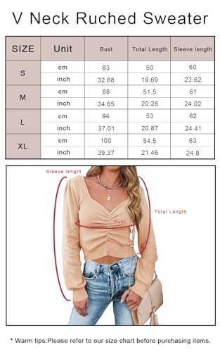 PRETTYGARDEN Fall Long Sleeve Cropped Sweaters for Women 2024 Off The Shoulder V Neck Ruched Ribbed Knit Going Out Tops (White, X-Large)