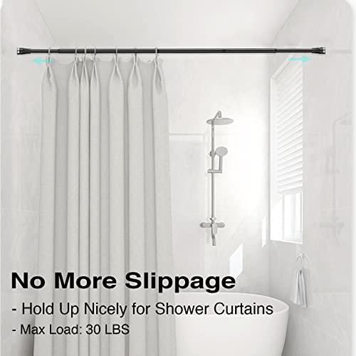 Tension Curtain Rod No Drill, Heavy Duty Adjustable Matte Black Bathroom Shower Curtain Rod with Round Shower Rod Holder for Windows Closet Rod 42-60 inch