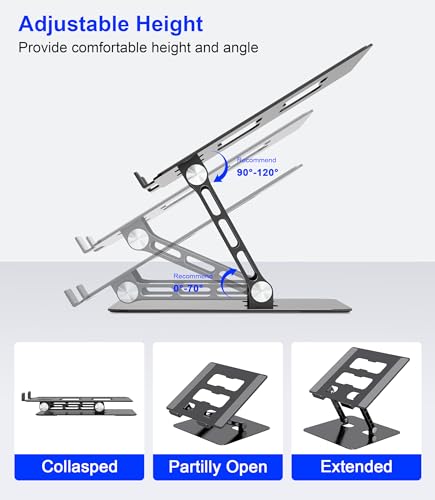 YTech Adjustable Laptop Stand,Ergonomic Foldable Notebook Computer Holder.Compatible with MacBook iPad Dell HP Lenovo ThinkPad Acer ASUS Samsung and More 10-17" Laptops Tablets,Black