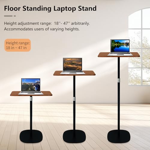 POLESTO Portable Laptop Floor Stand, Bedside/Sofa Table with Height Adjustable 18''~47'', Stylish Movable Workstation Floor Standing Desk for Office, Meeting Room, Living Room Easy Assembly, Black