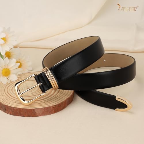 JASGOOD Women Leather Belt Silver Buckle Ladies Elegant Faux Leather Waist Belt for Jeans Pants