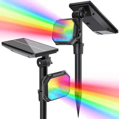 JSOT Solar Lights Outdoor Waterproof - Color Changing Solar Spot Lights Outside, Solar Powered Spotlight Landscape Lighting Halloween Spotlights for Tree Garden Yard Pathway Driveway House Christmas