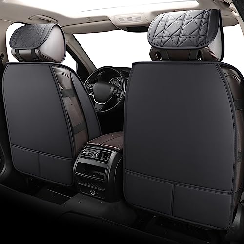 YIERTAI Car Seat Covers Waterproof Faux Leather Compatible with Nissan Altima Hyundai Accent Mitsubishi Outlander Subaru Outback Kia Buick Jeep Infiniti Ford Mazda Honda Toyota(2 PCS Front Black)